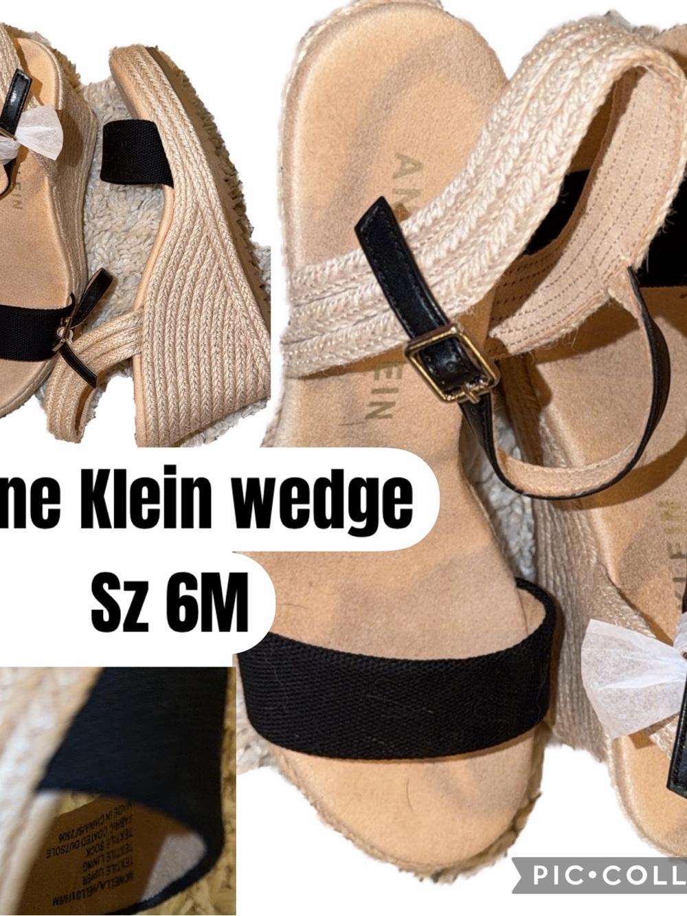 Anne Klein Black and Natural Espadrille Wedge Sandals